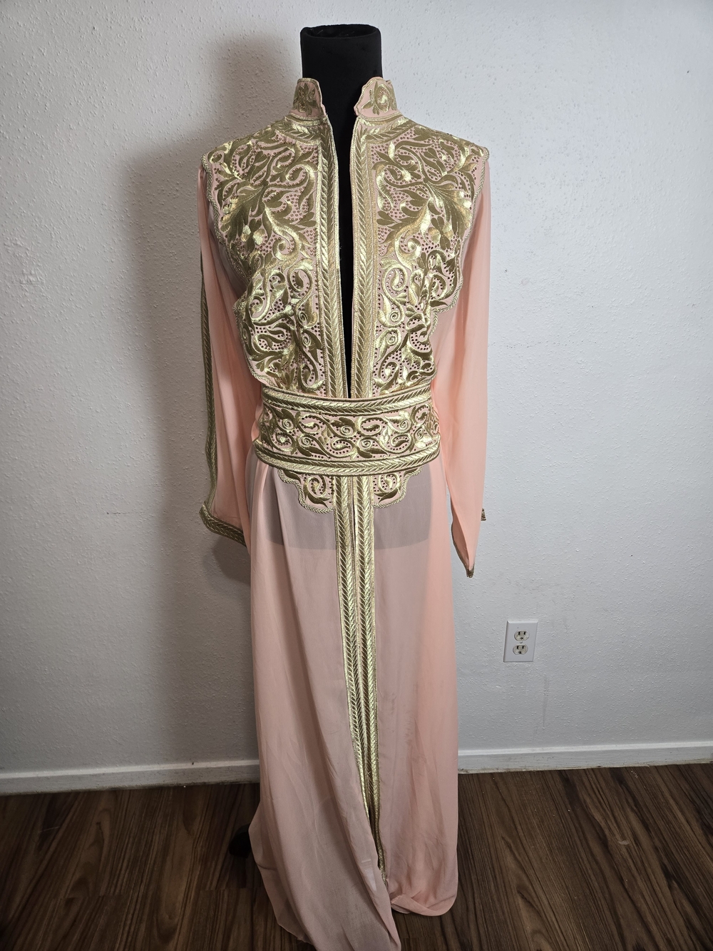 Embroidered Peach & Gold Robe Housecoat Egyptian Style